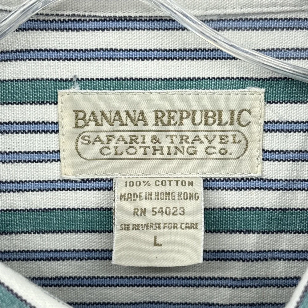 Vintage Banana Republic Safari Travel Shirt Mens Large Green Stripe Button Down